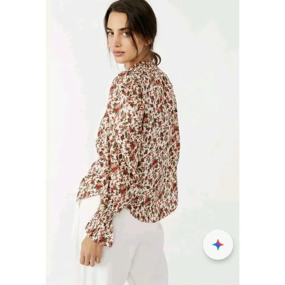 Free People Womens Meant To Be Vintage Boho Floral Blouse Top Small
